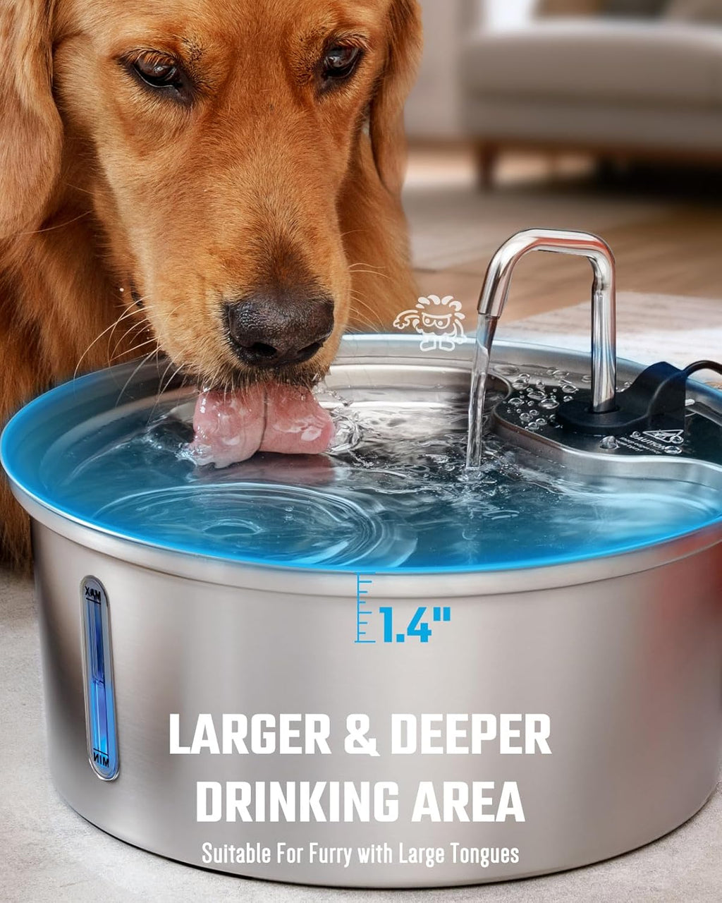 Dog Water Fountain Stainless Steel, 7L/1.8Gal Pet Fountain Water Bowl with Multi-Filtration & Deeper Drinking Aera, Large cat Water Fountain with Water Window & LED, Ultra-Quiet - Image 2