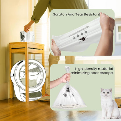 Close up of transparent design on premium imported cat litter robot liner bags