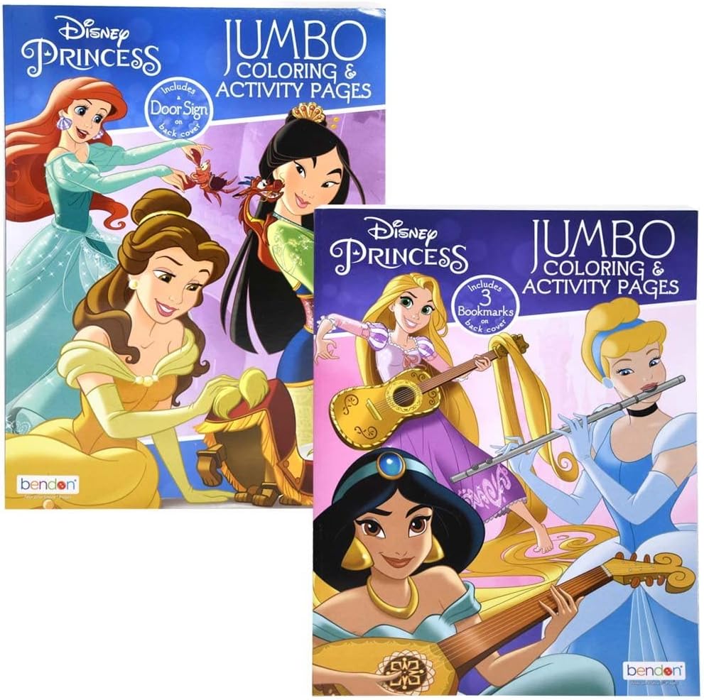 Disney Princess Jumbo Coloring and Activity Book front cover featuring Ariel, Mulan, and Belle