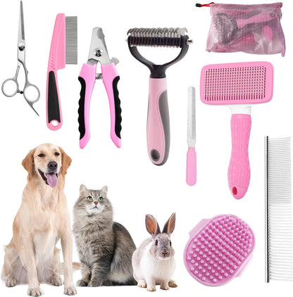 Bath Grooming Kit for Pets - Hair Brush Set with Towel, Washing Gloves, and Shampoo Scrubber Brush for Dogs and Cats (Pink) - Image 14