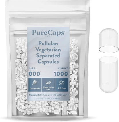 PureCaps USA empty vegetarian size 000 pullulan capsules front view