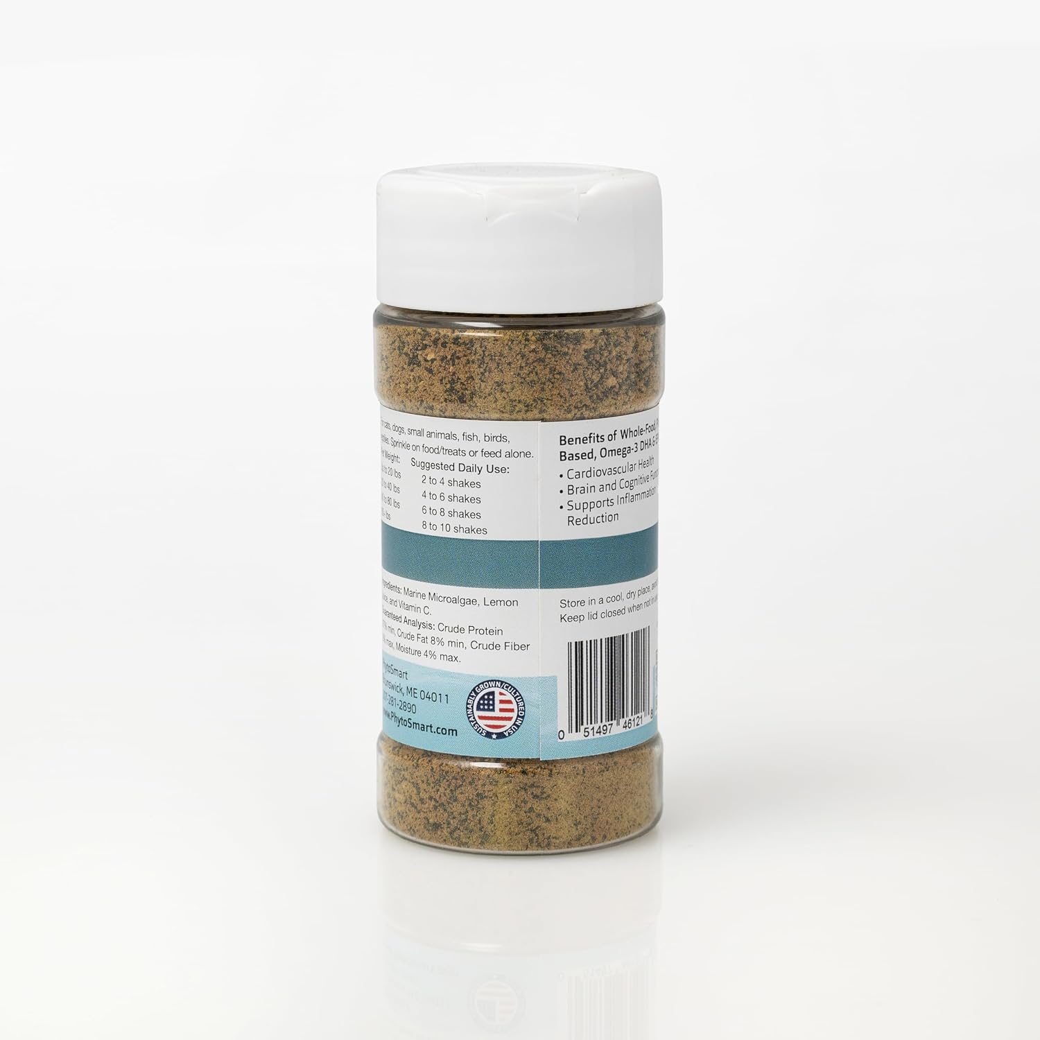 PhytoSmart unextracted marine micro algae pet supplement being sprinkled on dog food