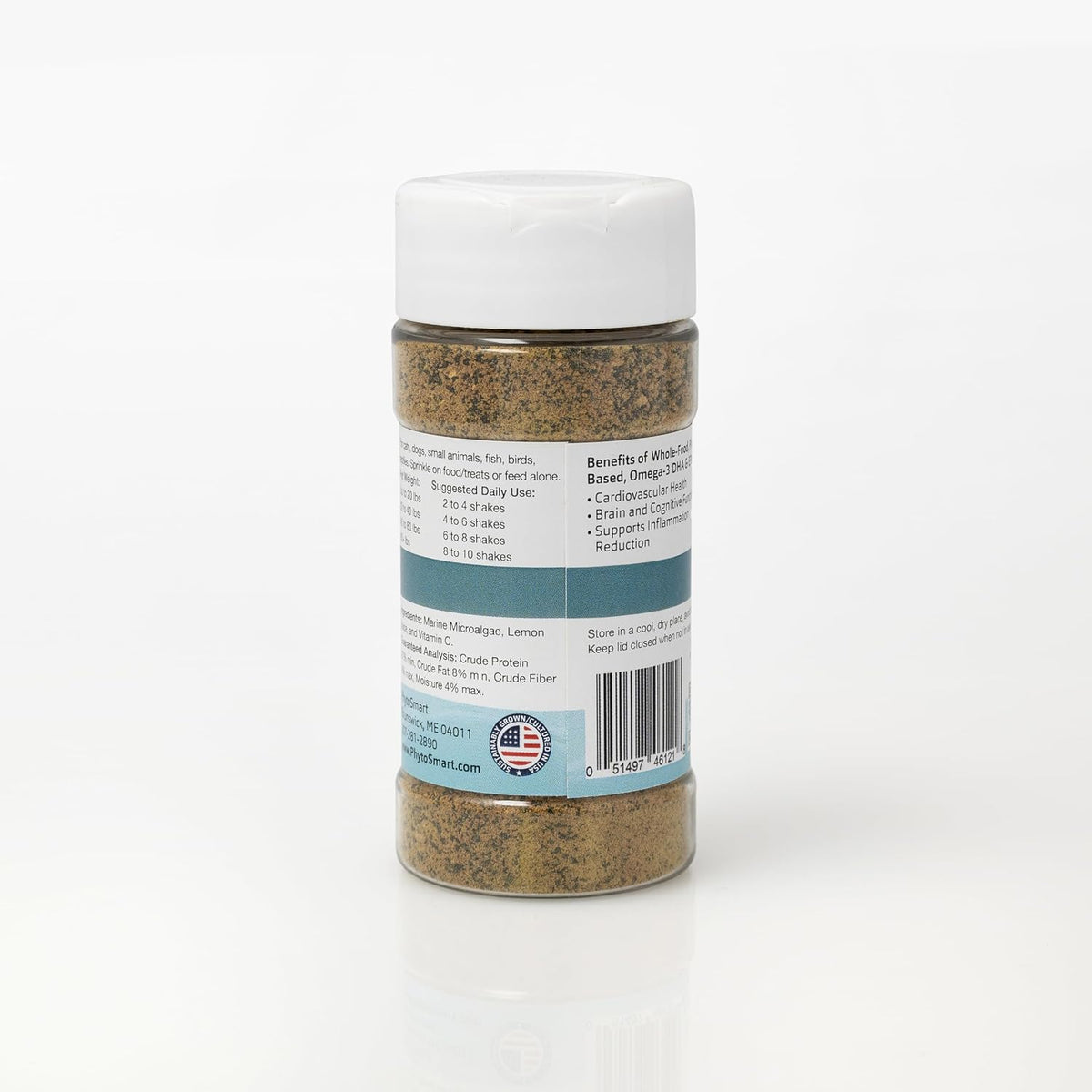 PhytoSmart unextracted marine micro algae pet supplement being sprinkled on dog food