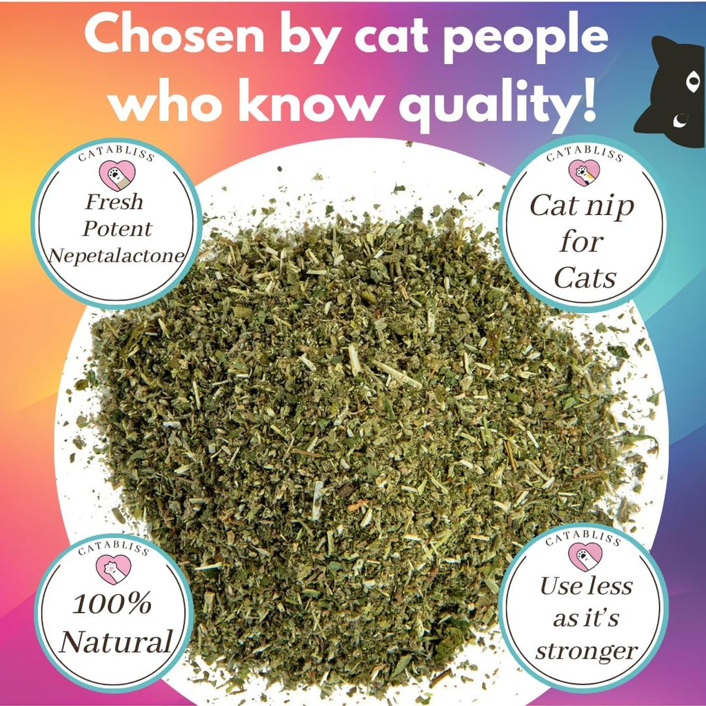 Catabliss essential natural cat nip sprinkled on a scratching post
