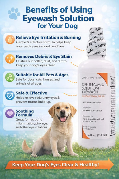Aspen Animal Health sterile ophthalmic solution bottle featuring 98.3 percent purified water specification.