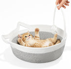 Cotton Rope Woven Cat Bed, Pet Sleeping Bed with a Playing Rope Ball, Foldable Sleeping Basket for Cats, Puppies, Rabbits and Small Pets (Large, Brown & Beige) - Image 10