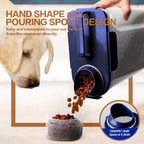 Tiovery pet food dispenser with measuring cup and spout