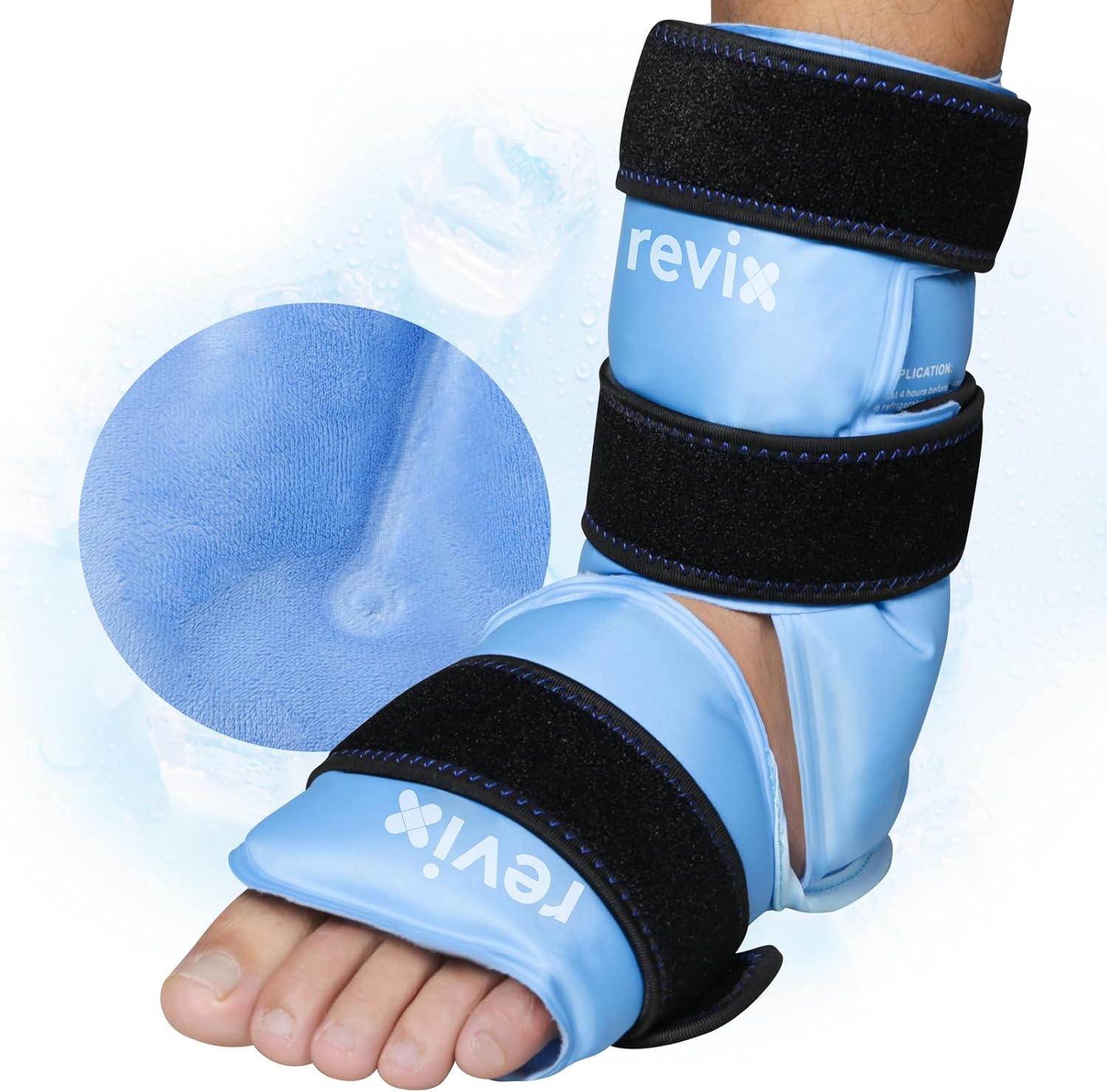 Revix ankle ice pack wrap front view for foot pain relief