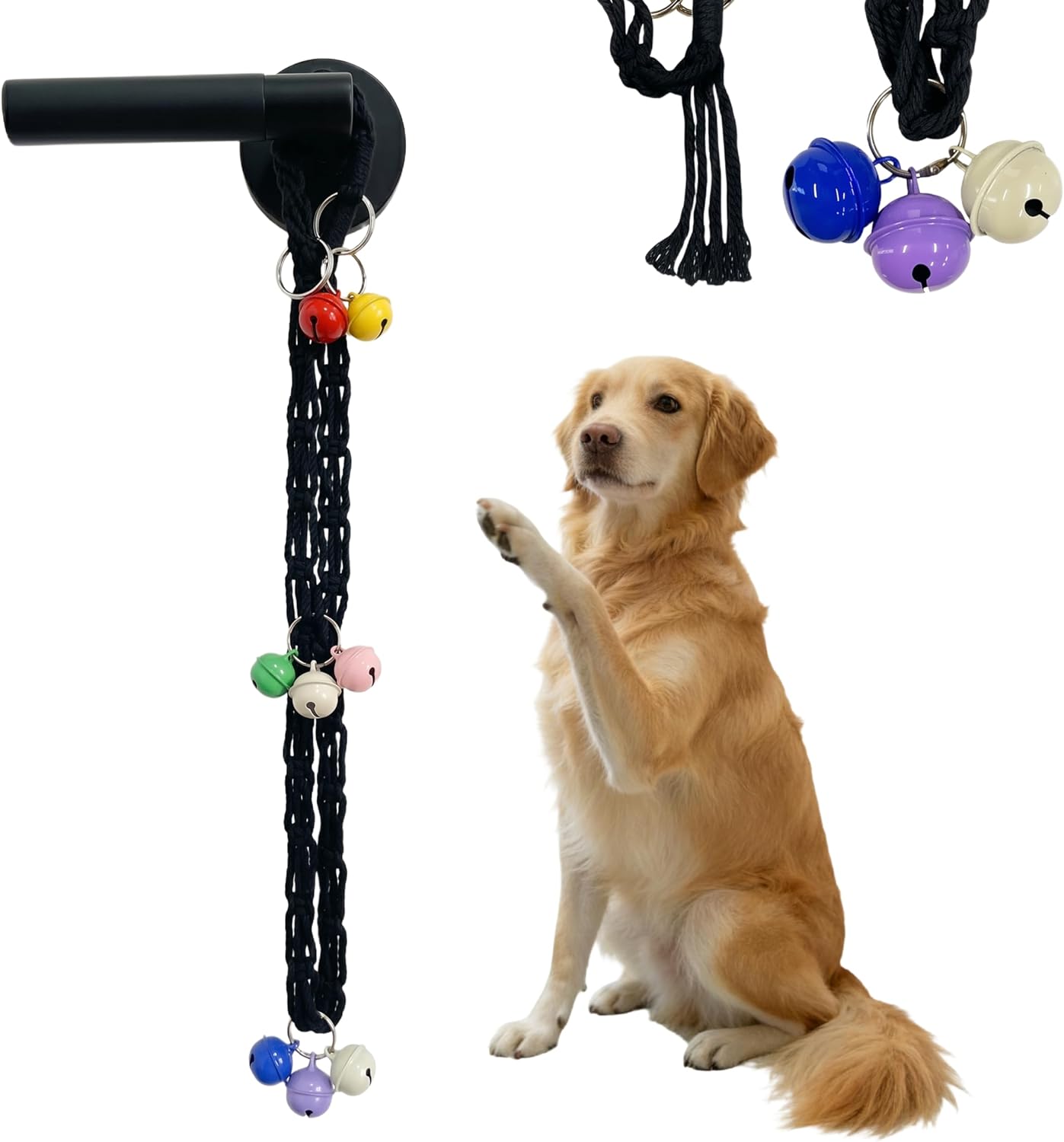 Dog Door Bell, Adjustable Rope with 8 Bells for Potty Training,Pink | Length 24-53 inch, Handmade Twisted Rope, Bell Sound & Position Control, for Door Handle Wall Mount - Image 11
