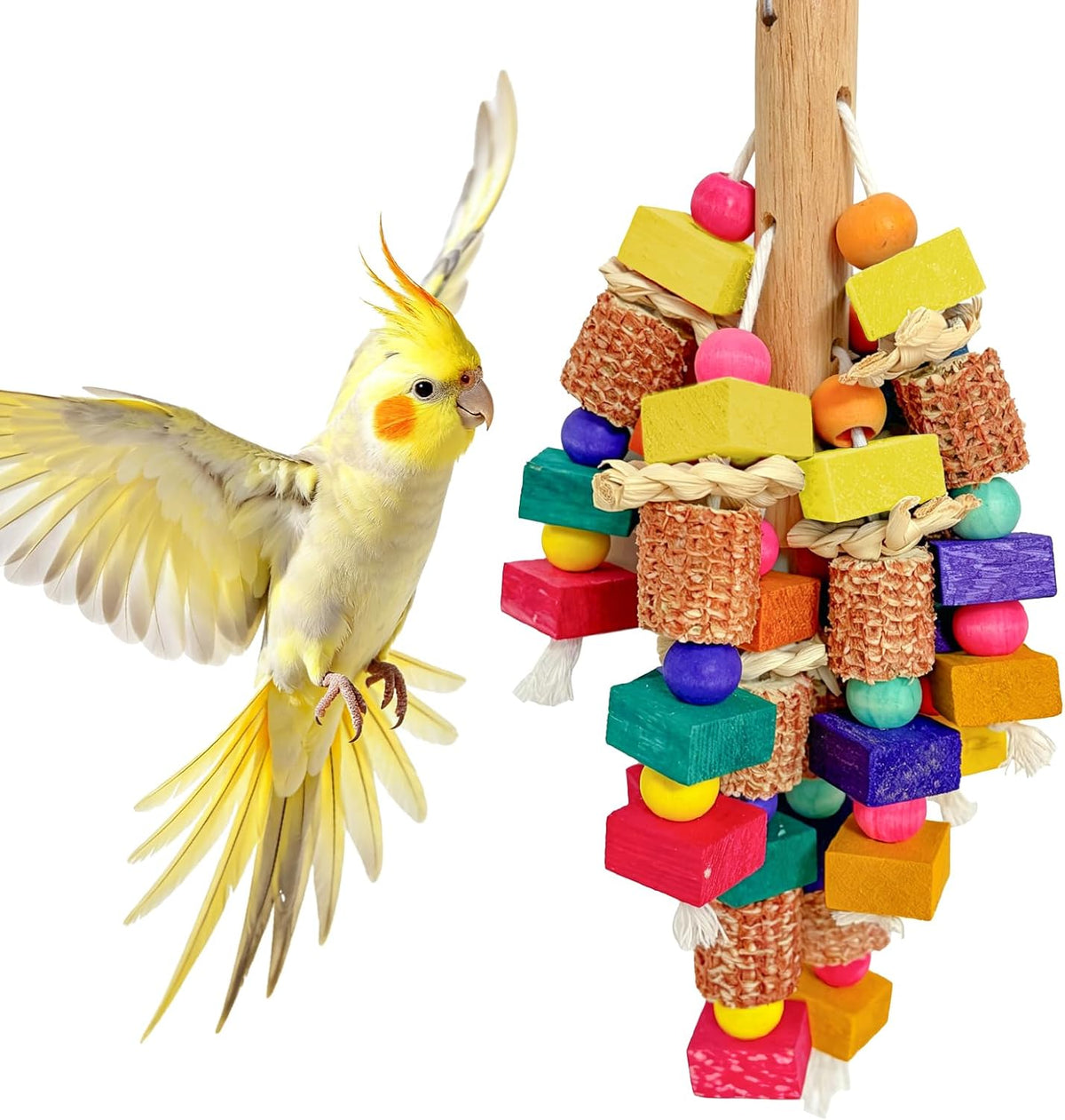 Extra Large Bird Toys for Macaws Cockatoos Amazons Chew - Natural Wood Parrot Chewing Toy with Foraging, Bird Cage Activity Center - Image 10