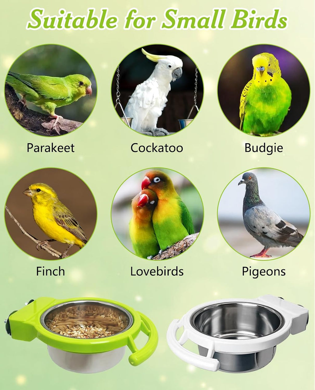 Stainless steel bird dishes set for finches and lovebirds