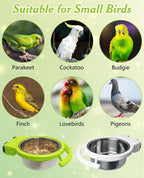 Stainless steel bird dishes set for finches and lovebirds