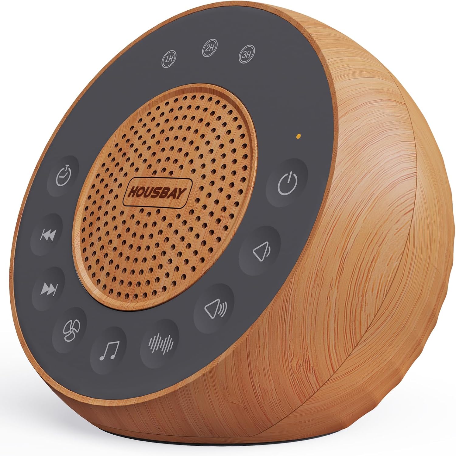 Housbay White Noise Machine front view wood grain finish for sleep therapy