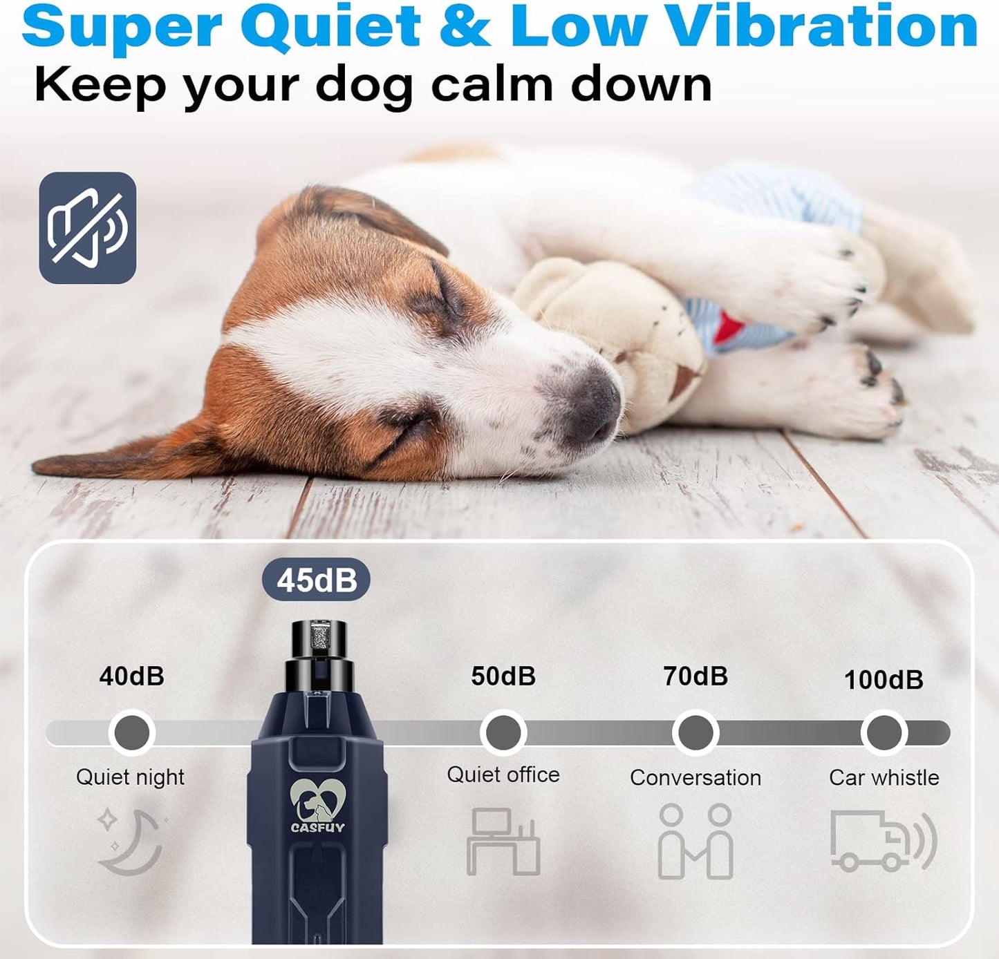 Hand holding Casfuy dog nail grinder during pet grooming