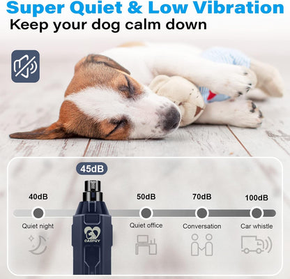 Hand holding Casfuy dog nail grinder during pet grooming