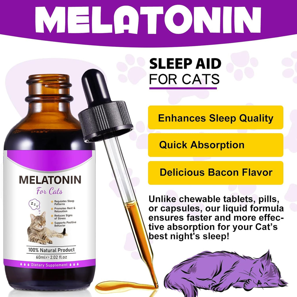 Natural liquid cat sleep aid tincture bottle with glass dropper applicator