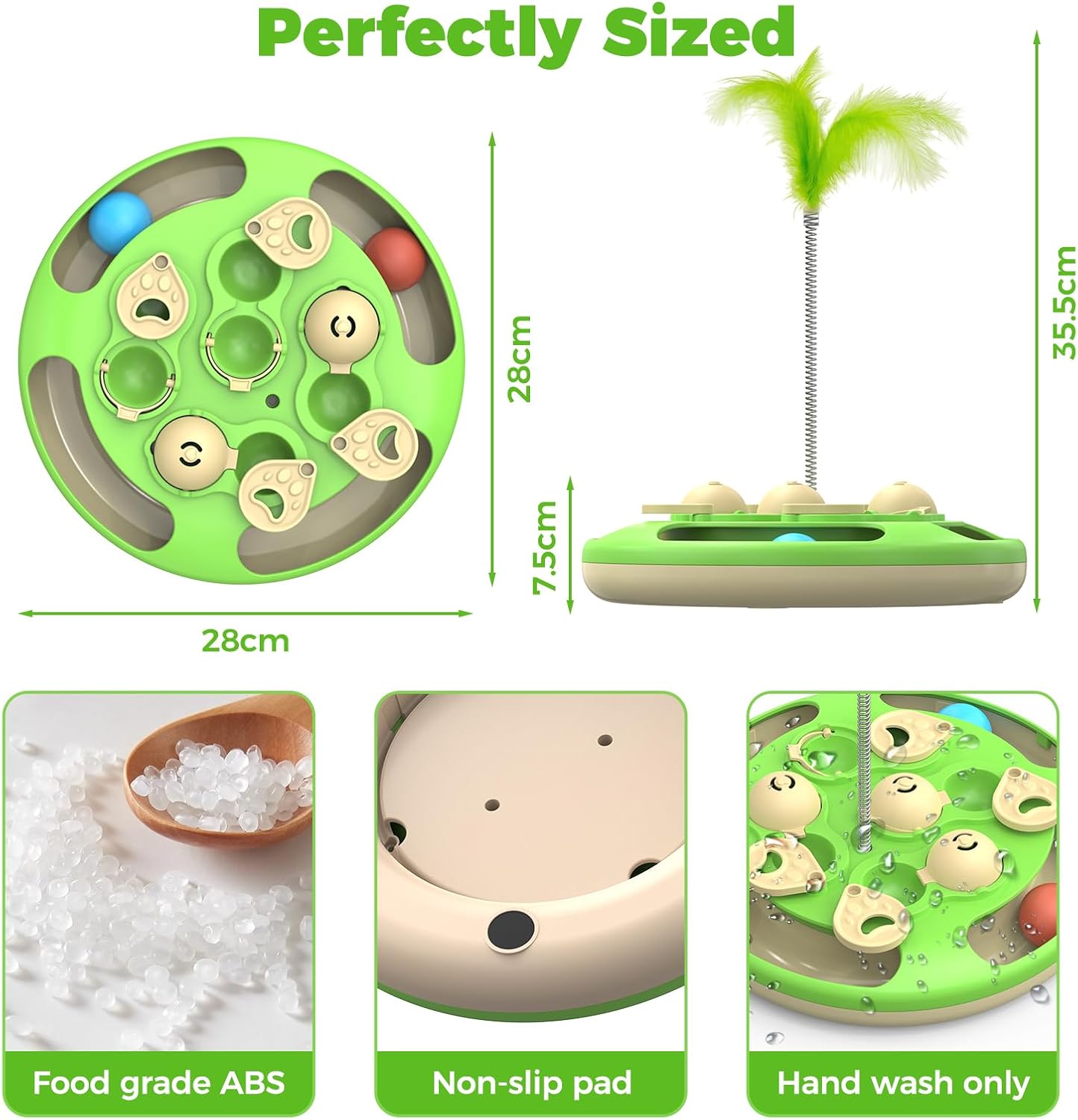 Cat enrichment treat puzzle with multiple built in feeding troughs for portion control