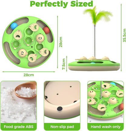 Cat enrichment treat puzzle with multiple built in feeding troughs for portion control