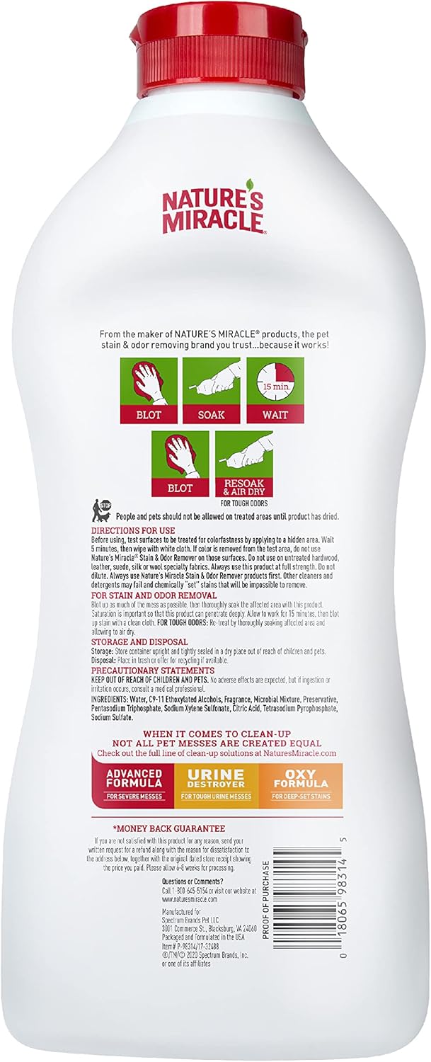 Nature's Miracle dog cleaning solution bottle texture and label