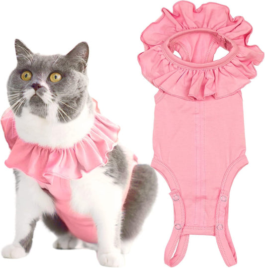 Kukaster Pet Cat Recovery Suit front view in pink