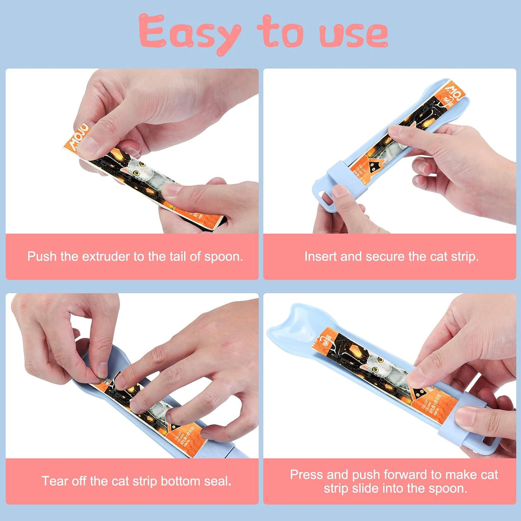 Hygienic cat treat squeezer tool preventing food spills on hands during playtime