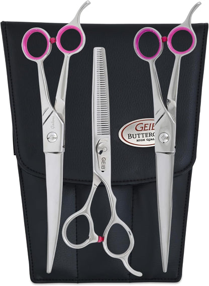 Professional stainless steel pet grooming kit in vinyl case