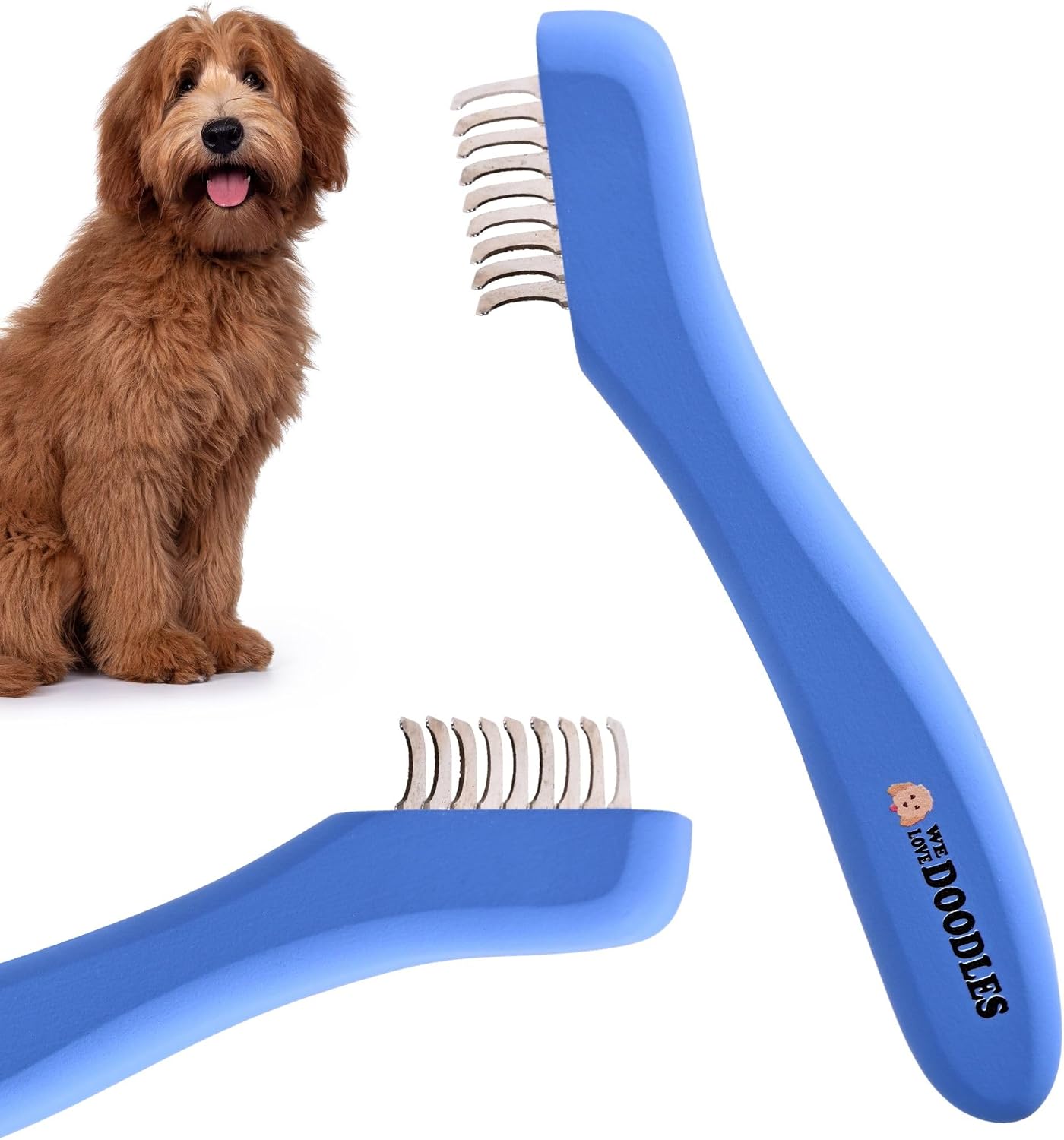 We Love Doodles Dematting Comb for Dogs - Dog Hair Mat Remover, Detangler Comb & Deshedding Tool, Removes Tangles, Knots, & Loose Hair, Metal Comb, Ergonomic Handle Family (5 Blades) - Image 7