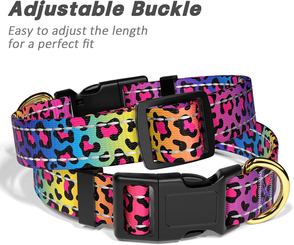 Durable metal D-ring attachment on leopard print collar