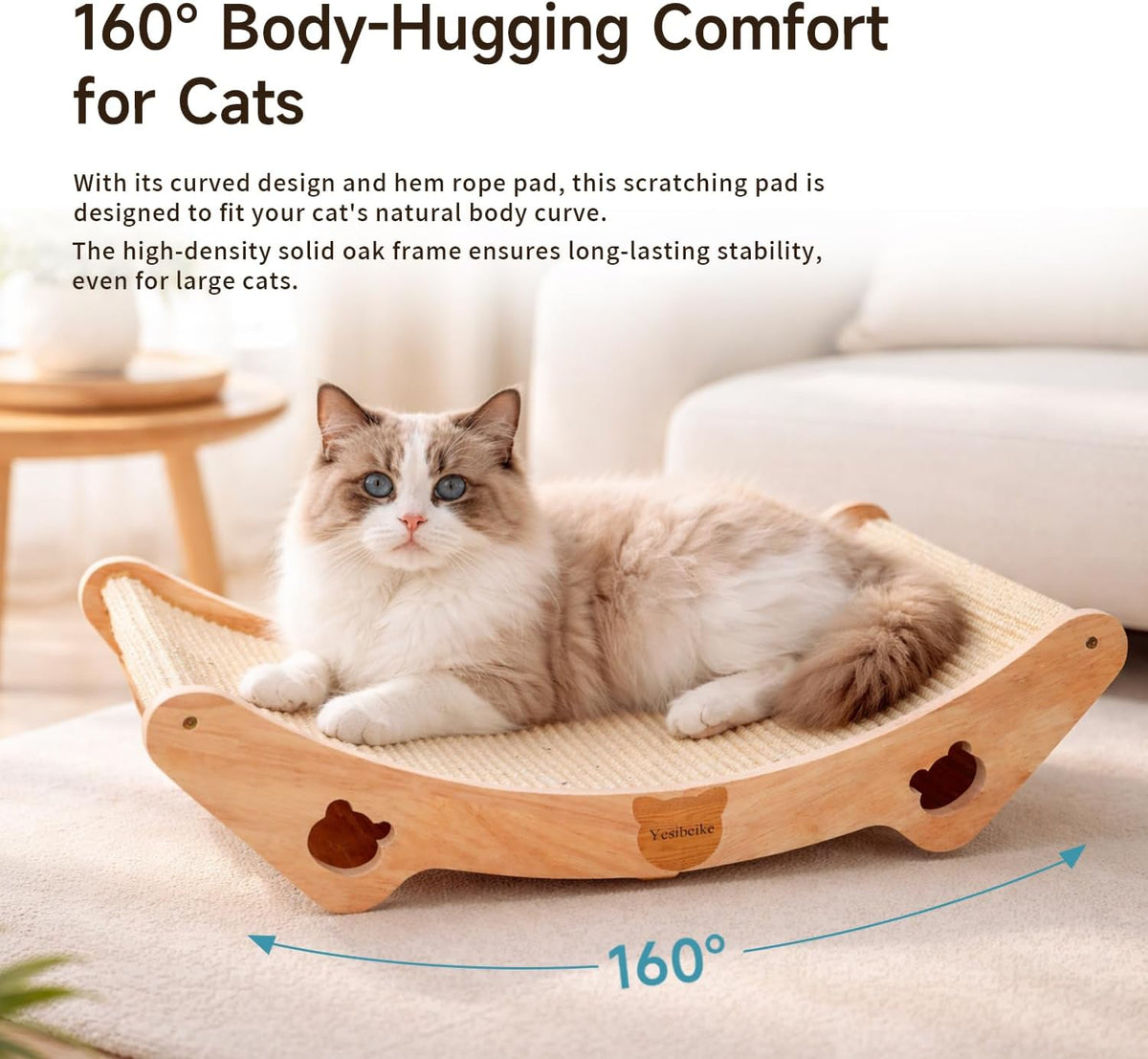 Cat scratching on Yesibeike sisal bed with solid oak frame