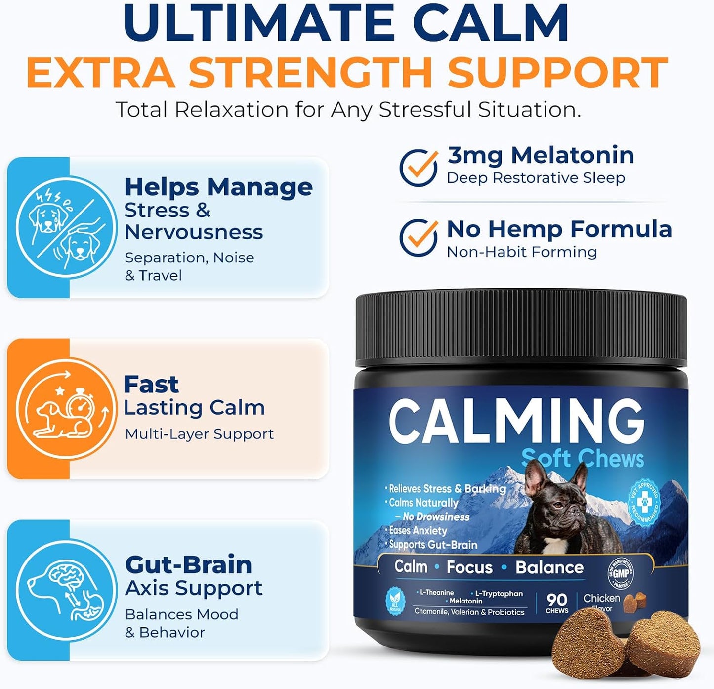 Thorixzen dog calming soft chews for separation anxiety and thunder stress