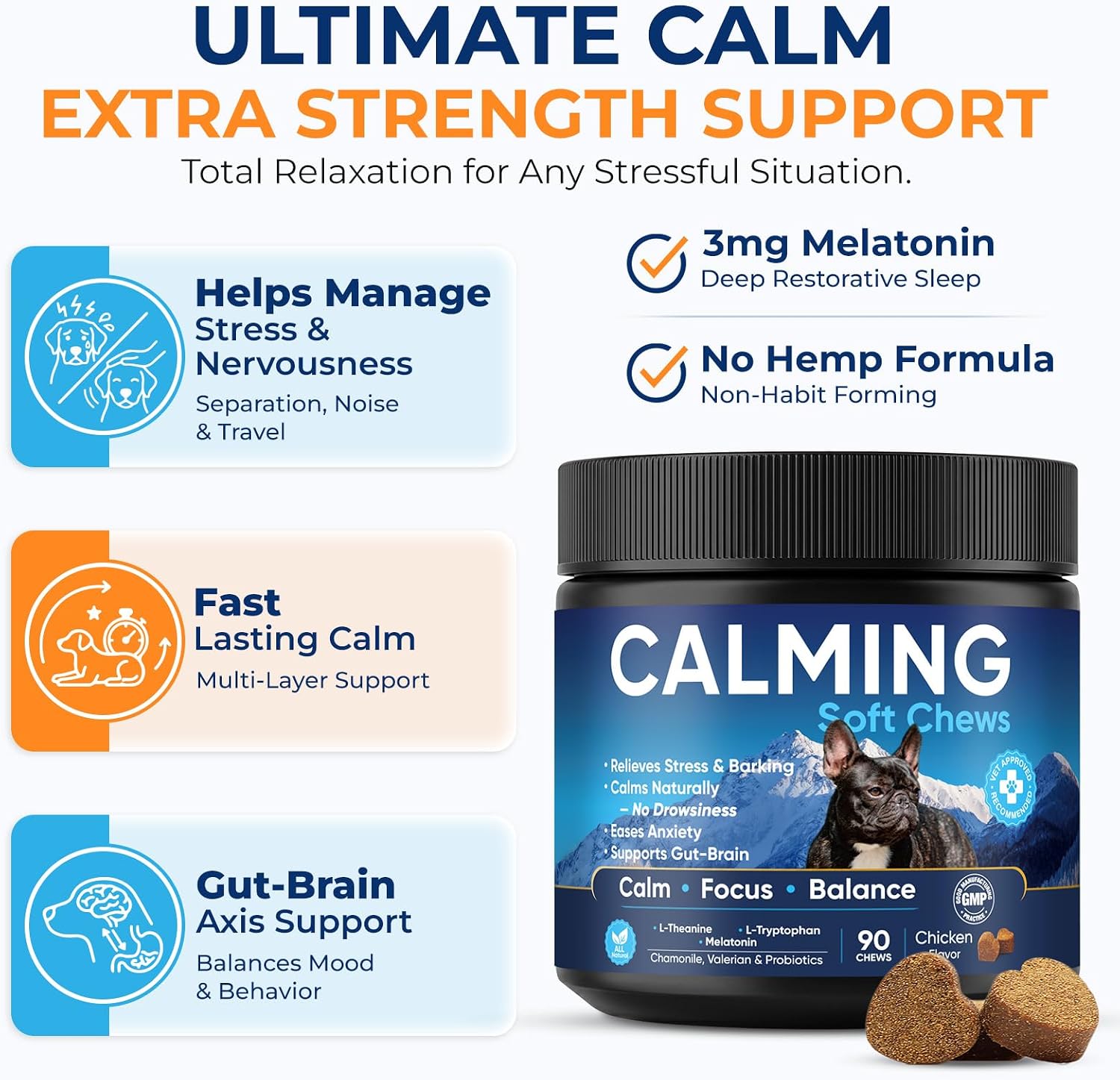 Thorixzen dog calming soft chews for separation anxiety and thunder stress