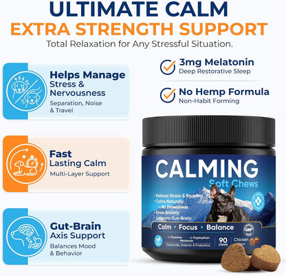 Thorixzen dog calming soft chews for separation anxiety and thunder stress
