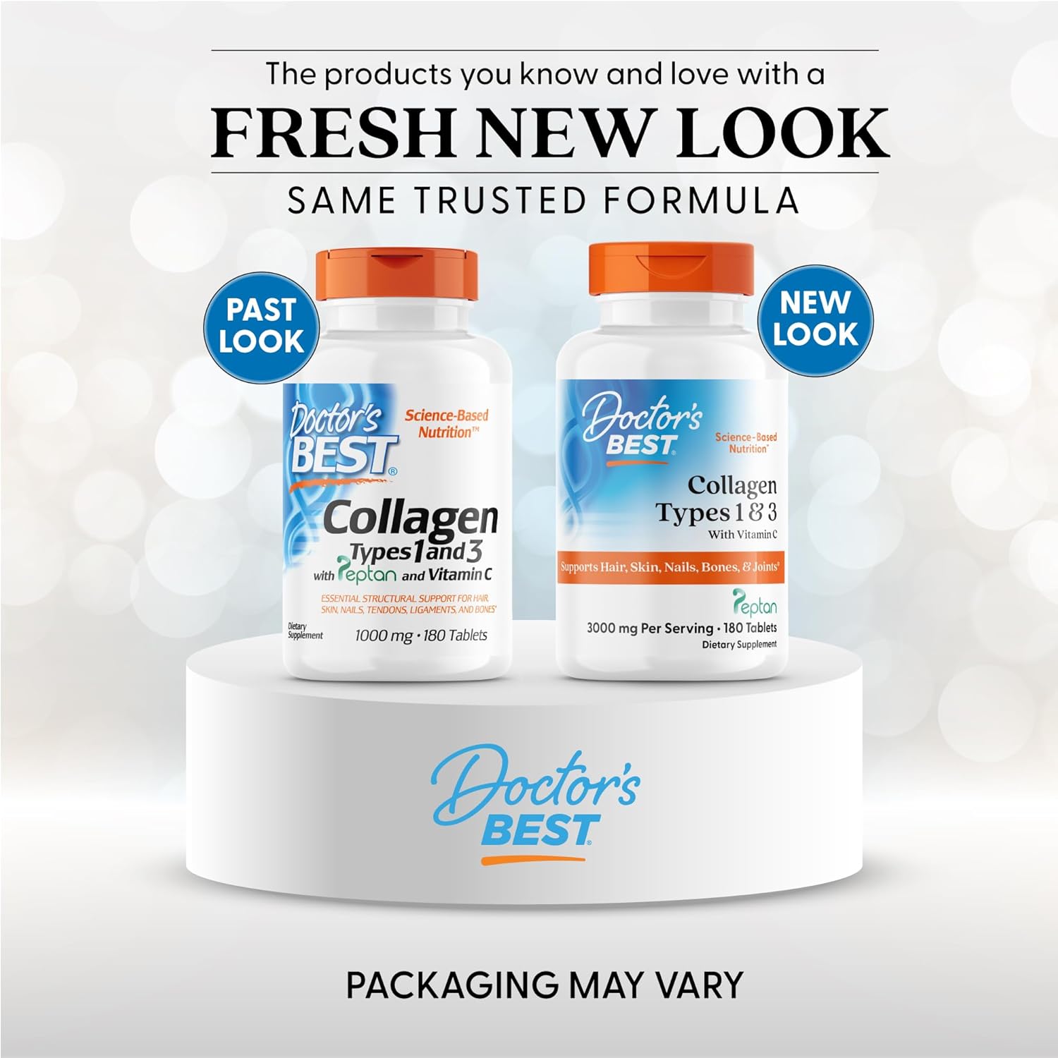 Doctor's Best Collagen Peptides Types 1 & 3 - Collagen Supplement for Women & Men, Supports Hair, Skin, Nails, & Joint Health, Includes 30 mg Vitamin C & 3 g Protein Per Serving, Non GMO - 180 Tablets - Image 2