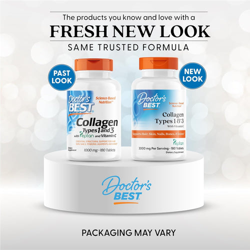 Doctor's Best Collagen Peptides Types 1 & 3 - Collagen Supplement for Women & Men, Supports Hair, Skin, Nails, & Joint Health, Includes 30 mg Vitamin C & 3 g Protein Per Serving, Non GMO - 180 Tablets - Image 2
