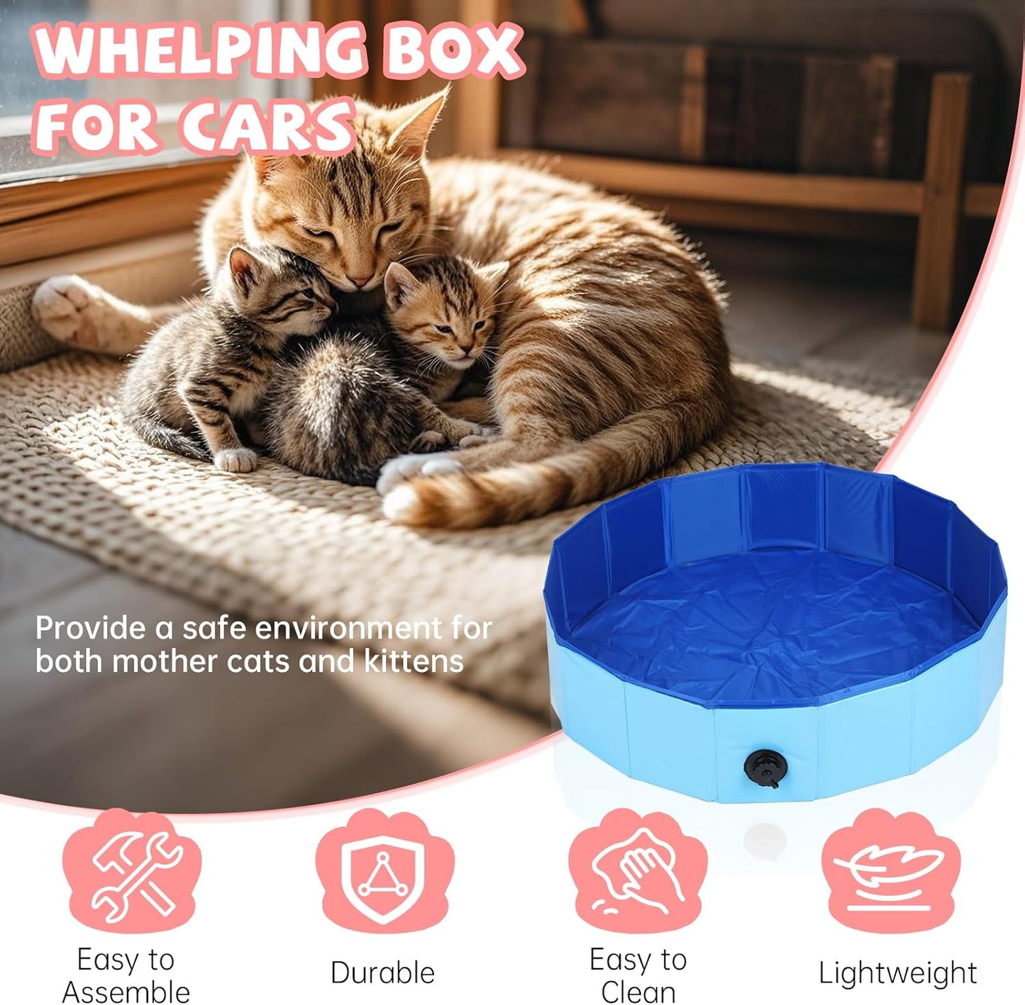 Waterproof plastic cat nesting box folded flat for storage.