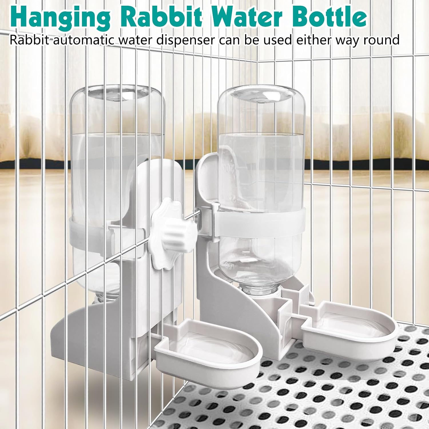 kathson 2PCS Rabbit Water Bottle, 17oz Hanging Water Fountain Automatic Dispenser No Leak WaterFeeder for Bunny Chinchilla Guinea Pig Hedgehog Ferret - Image 6