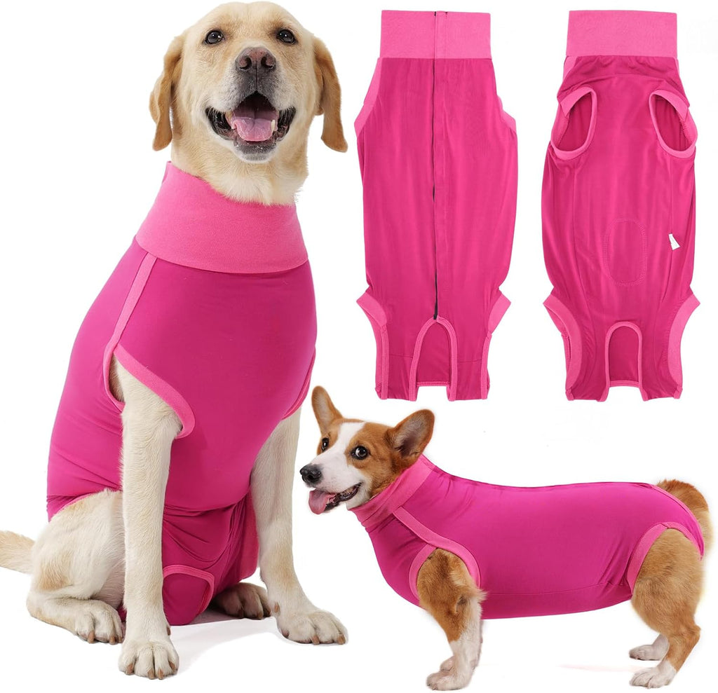 Dotoner high elastic pet recovery suit side view on a large dog breed