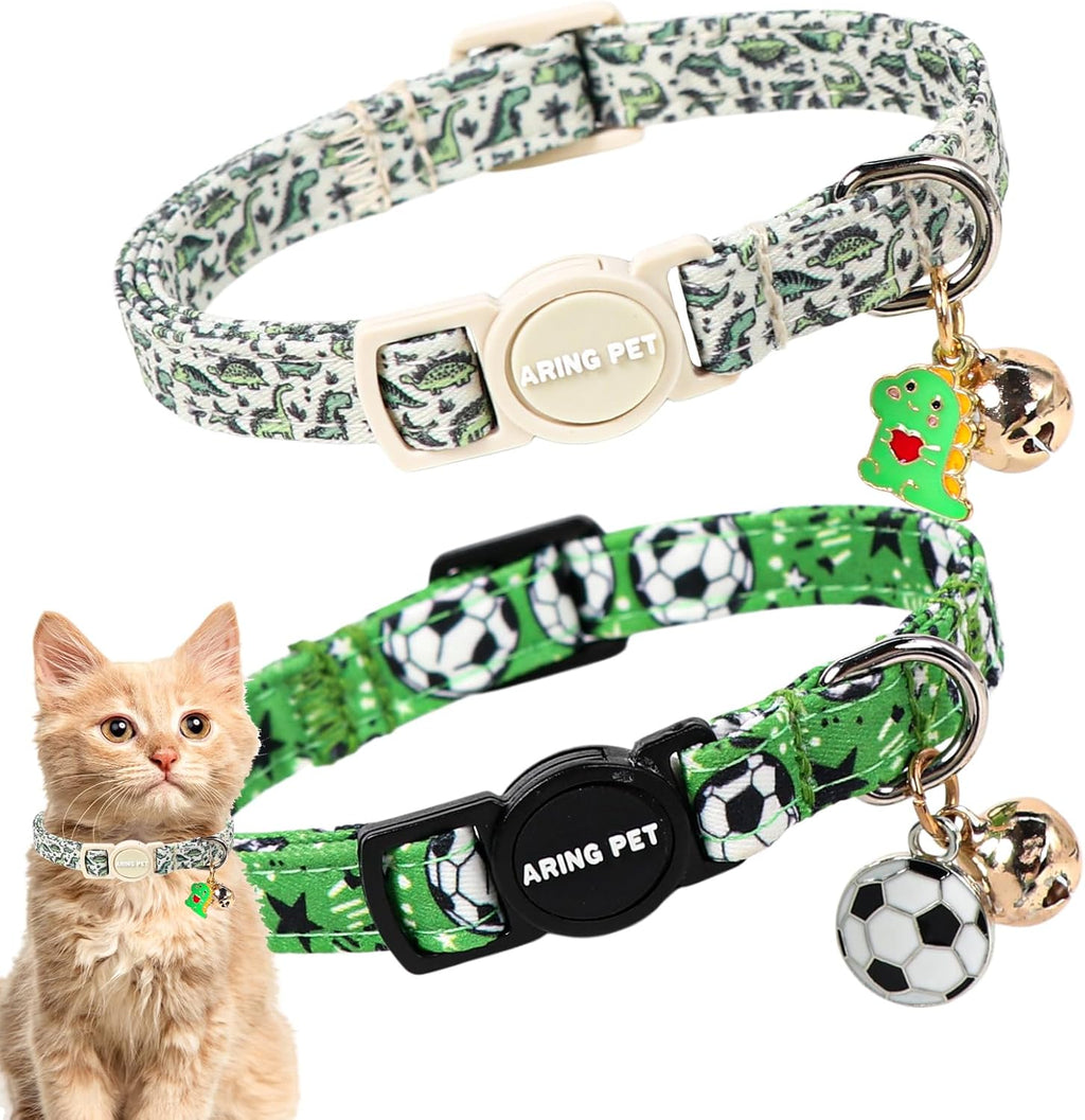 ARING PET 2 Pack Cat Collar-Cute Cotton Cat Collar Breakaway with Bell & Pendant, Adjustable Blue Green Striped Kitten Collars with Safety Buckle for Girl and Boy Pets - Image 11