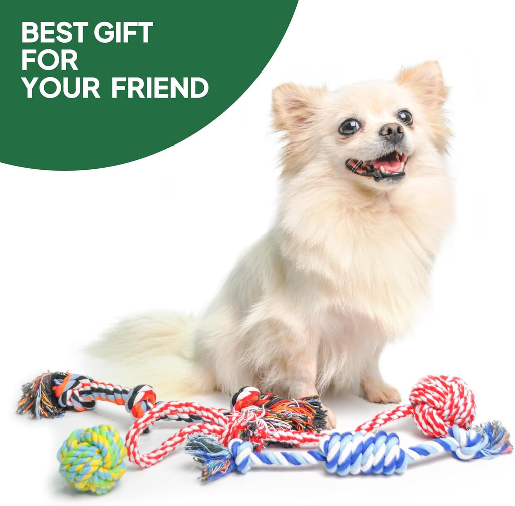 TwoEar dental care rope toys for small breed dogs highlighting the textured cotton weaving for teeth cleaning