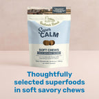 Premium USA imported calming chews for dogs showing nutritional facts