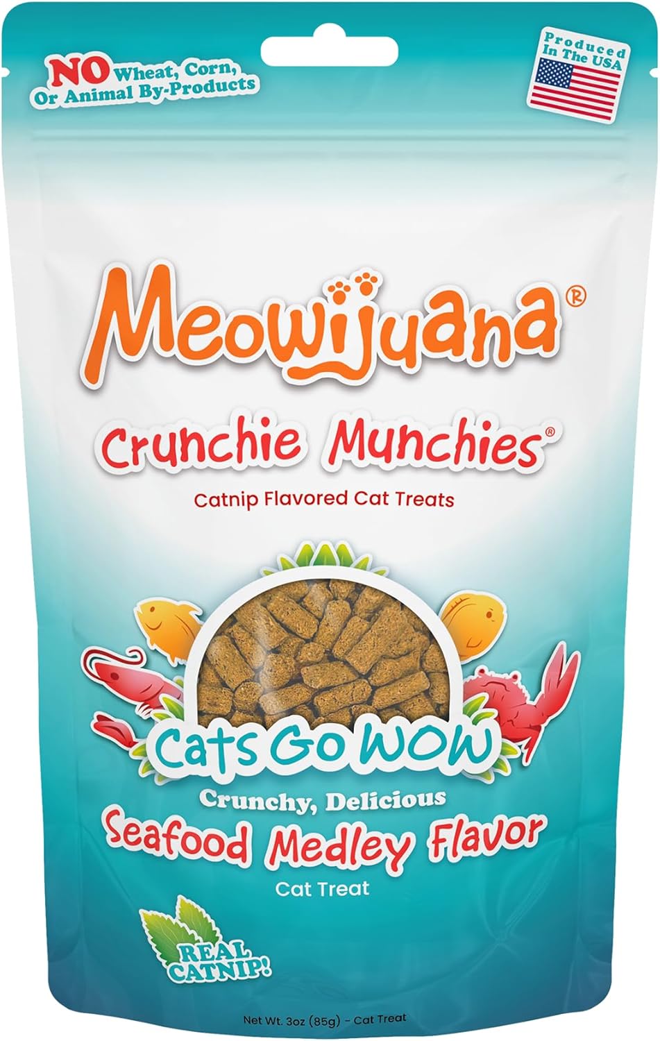 Meowijuana Crunchie Munchie Catnip Treats | Salmon, Seafood, Chicken Trio | Made with Organic Catnip | Produced in The USA | Low Calorie Cat Snack - Image 9
