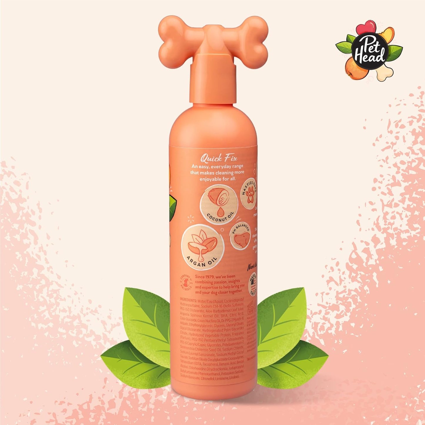 Pet Head peach scented dog shampoo and conditioner for smelly dogs packaging