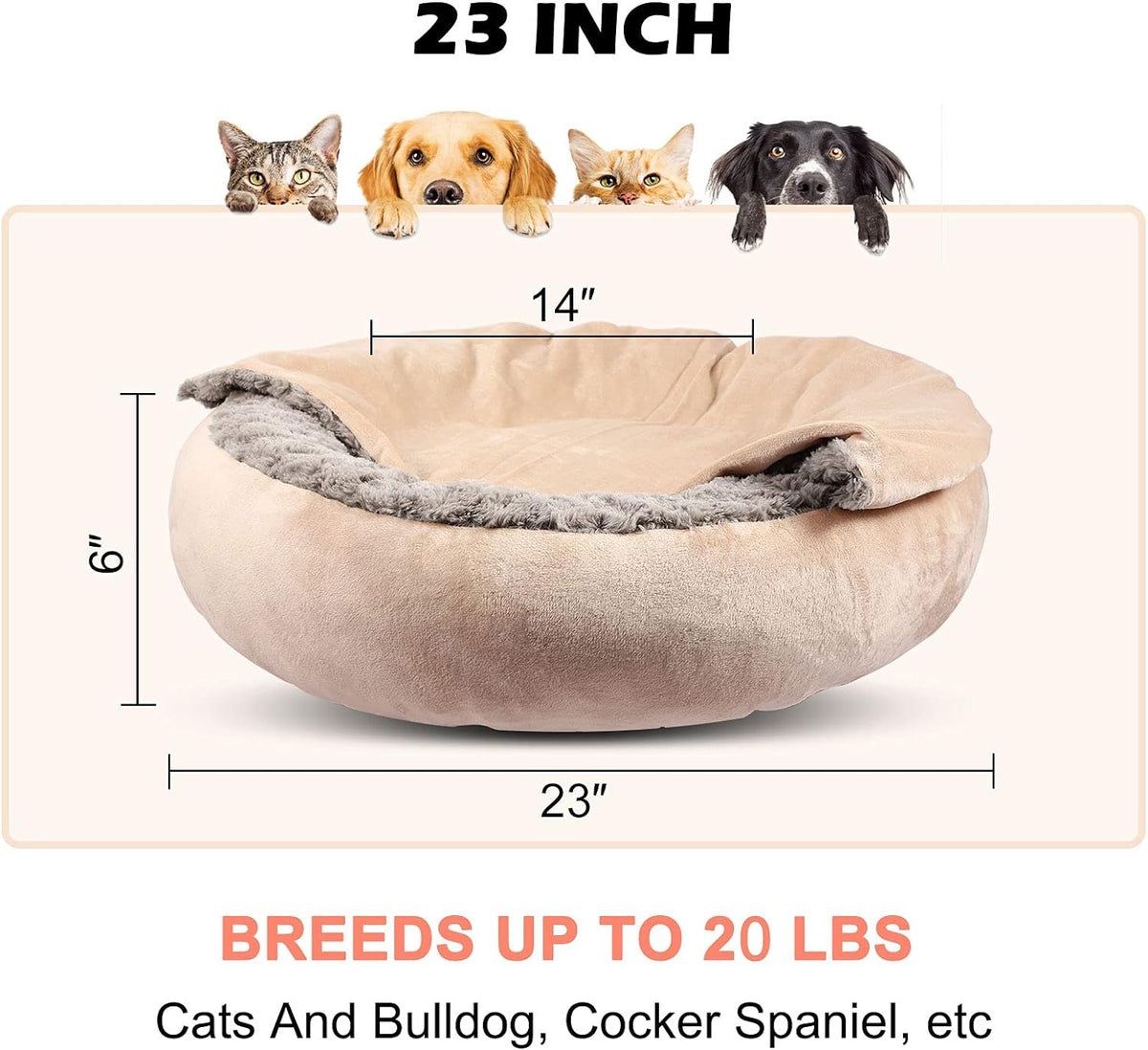 Top view of round donut pet bed with blanket