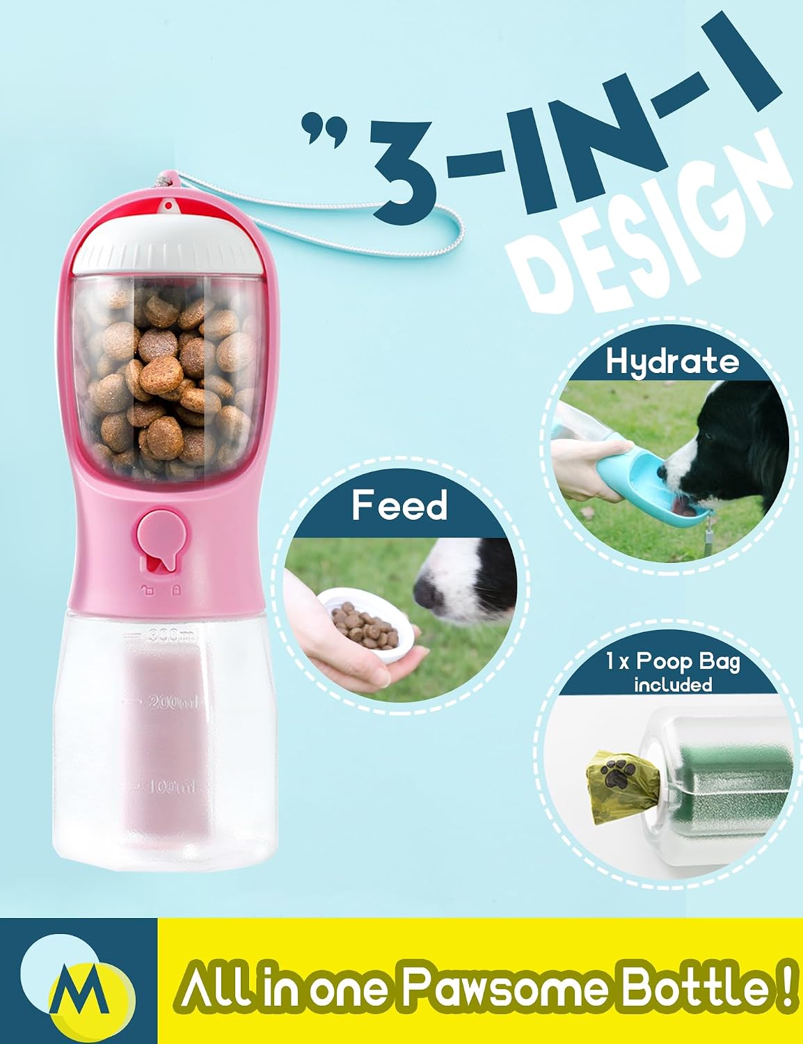MoonyMars 3 in 1 animal pet travel bowl dispenser with food treat container