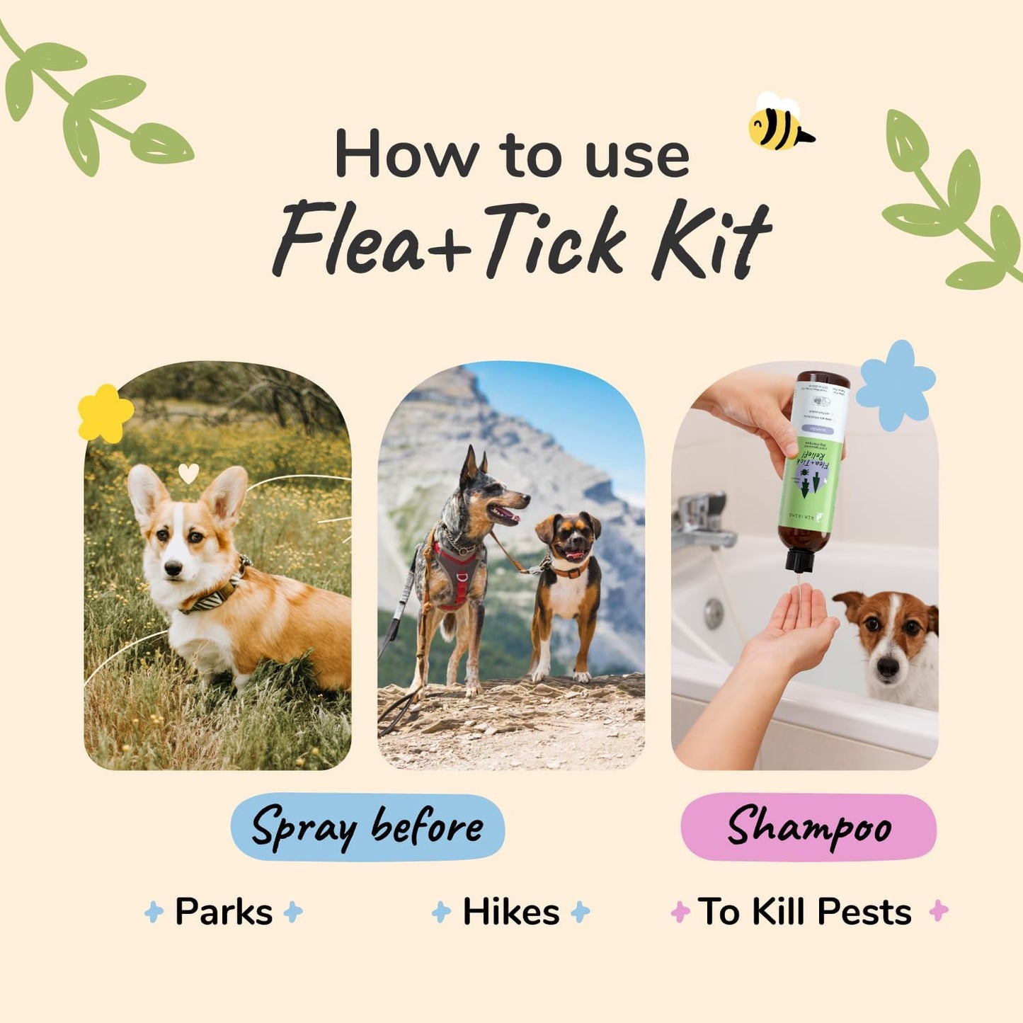 Kin+kind premium natural pet care kit containing two twelve fluid ounce bottles