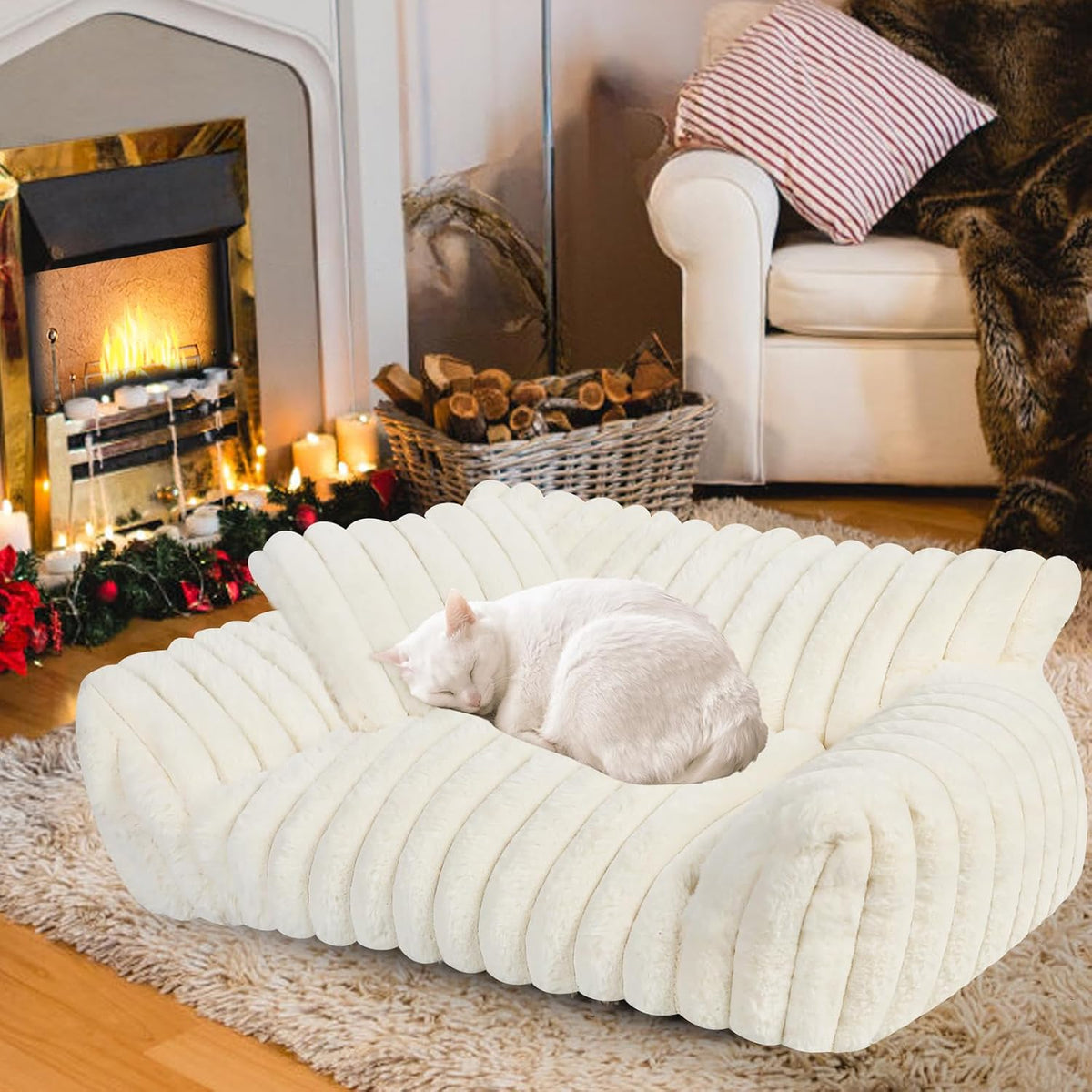 Cute Cat Couch Bed for Indoor Cats, Fluffy Pet Cat Sofa with Premium Soft Corduroy Fleece, Cute Small Dog Beds for Small Dogs, Fuzzy Puppy Chair with Removable Washable Cover (24x18x10,Grey) - Image 12