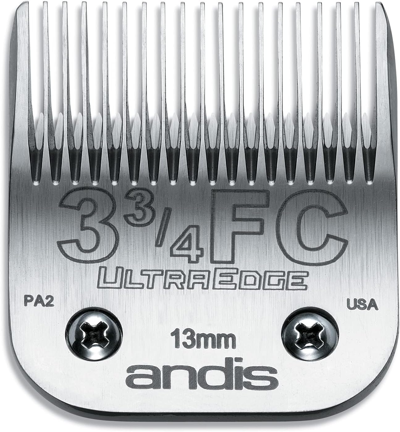 Andis Size Four FC detachable replacement blade side profile demonstrating chrome finish.