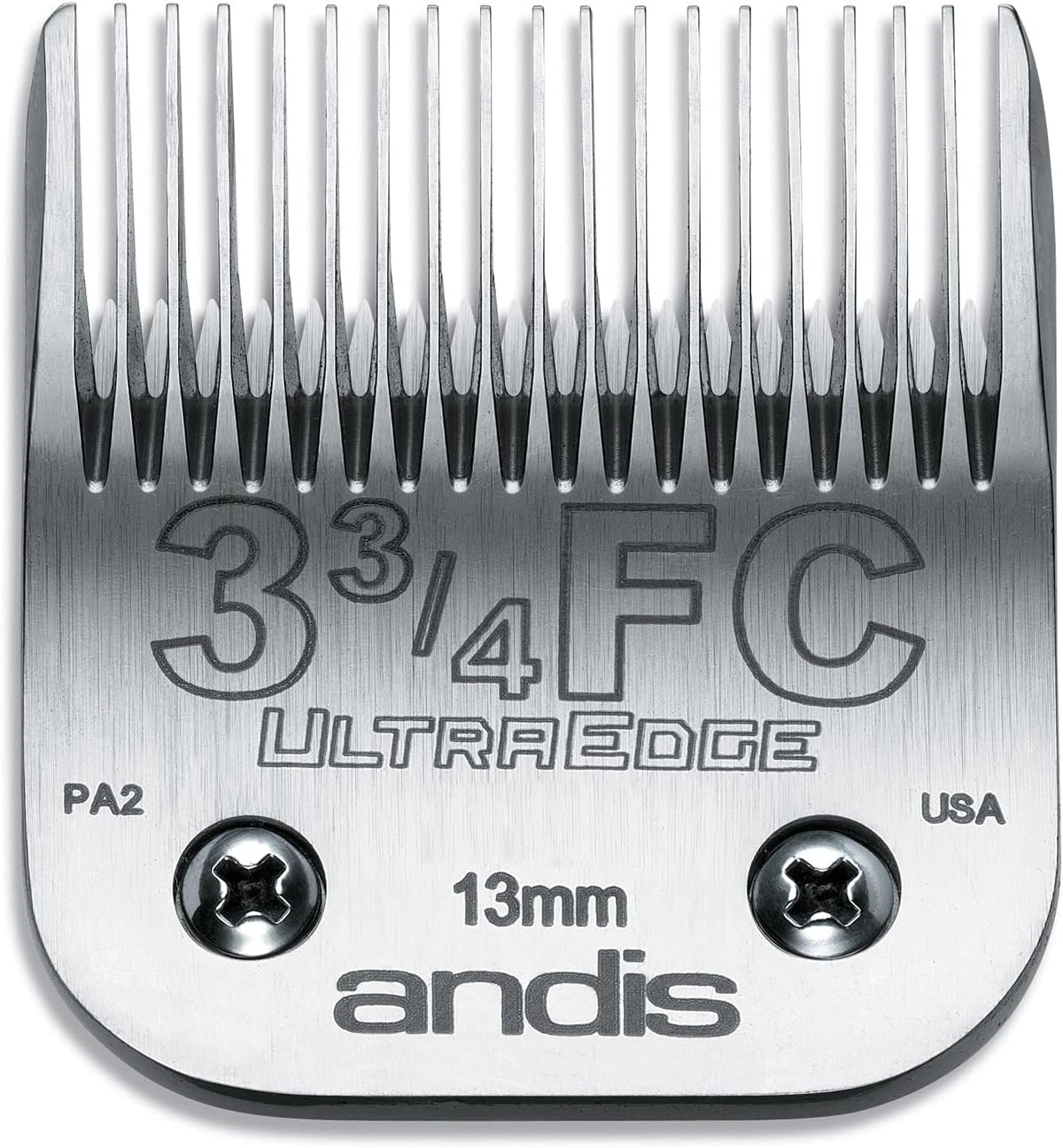 Andis Size Four FC detachable replacement blade side profile demonstrating chrome finish.