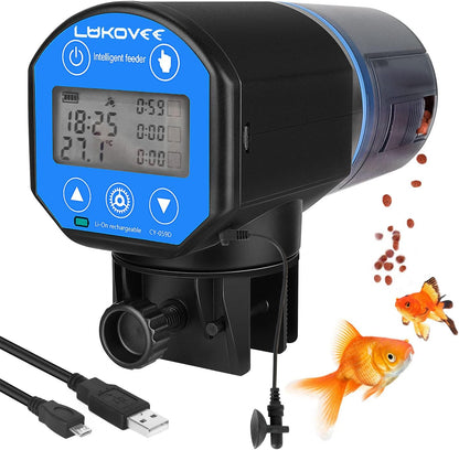 Complete Lukovee aquarium food dispenser kit with USB cable accessories