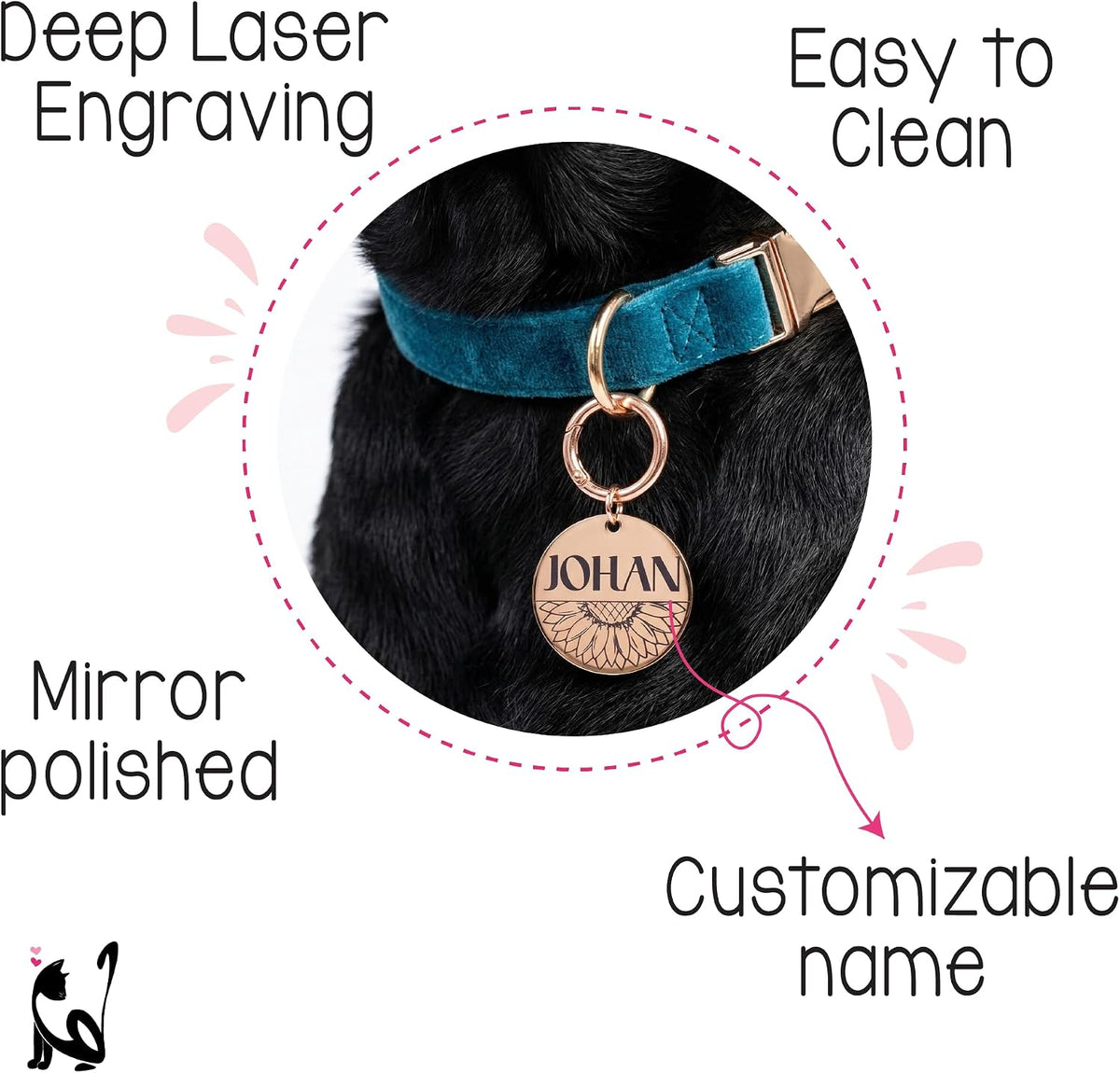 Durable rust resistant cat identification name tag with split ring